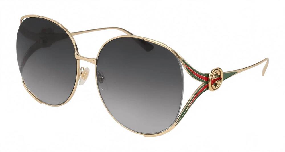 NEW GUCCI women's round metal sunglasses in gold /green /red